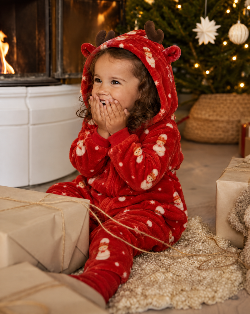 Red Christmas Reindeer Plush Kids Romper