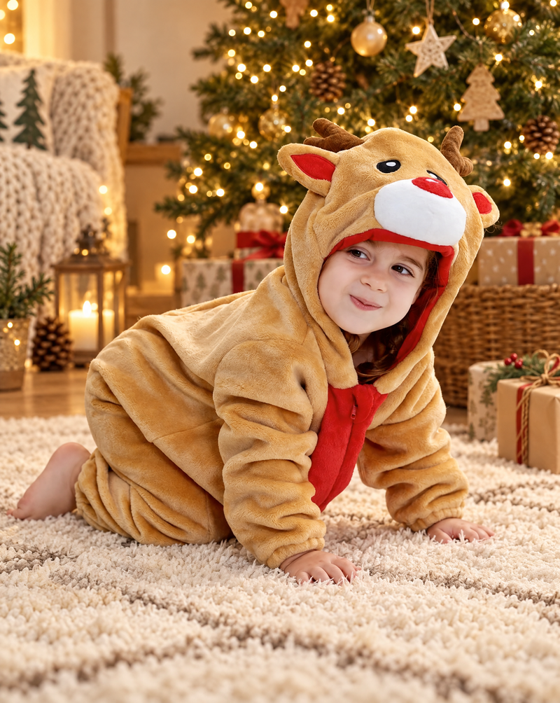 Classic Reindeer Plush Kids Romper