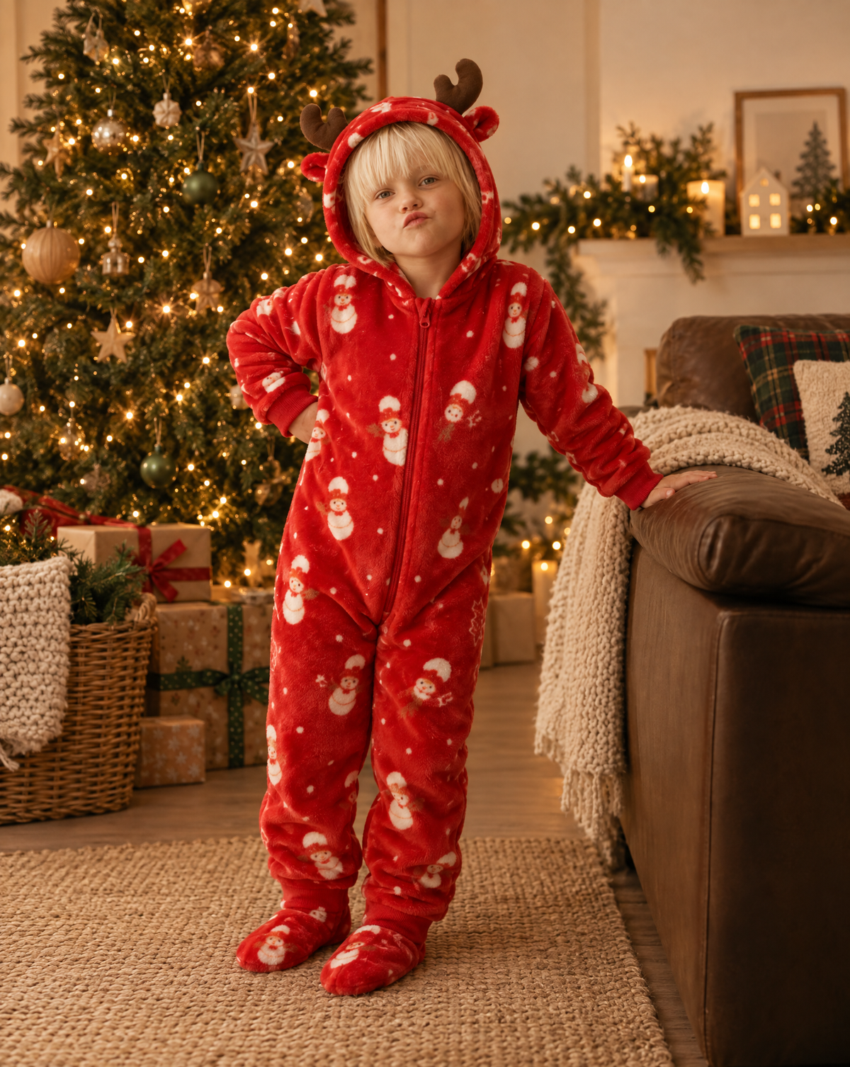 Red Christmas Reindeer Plush Kids Romper