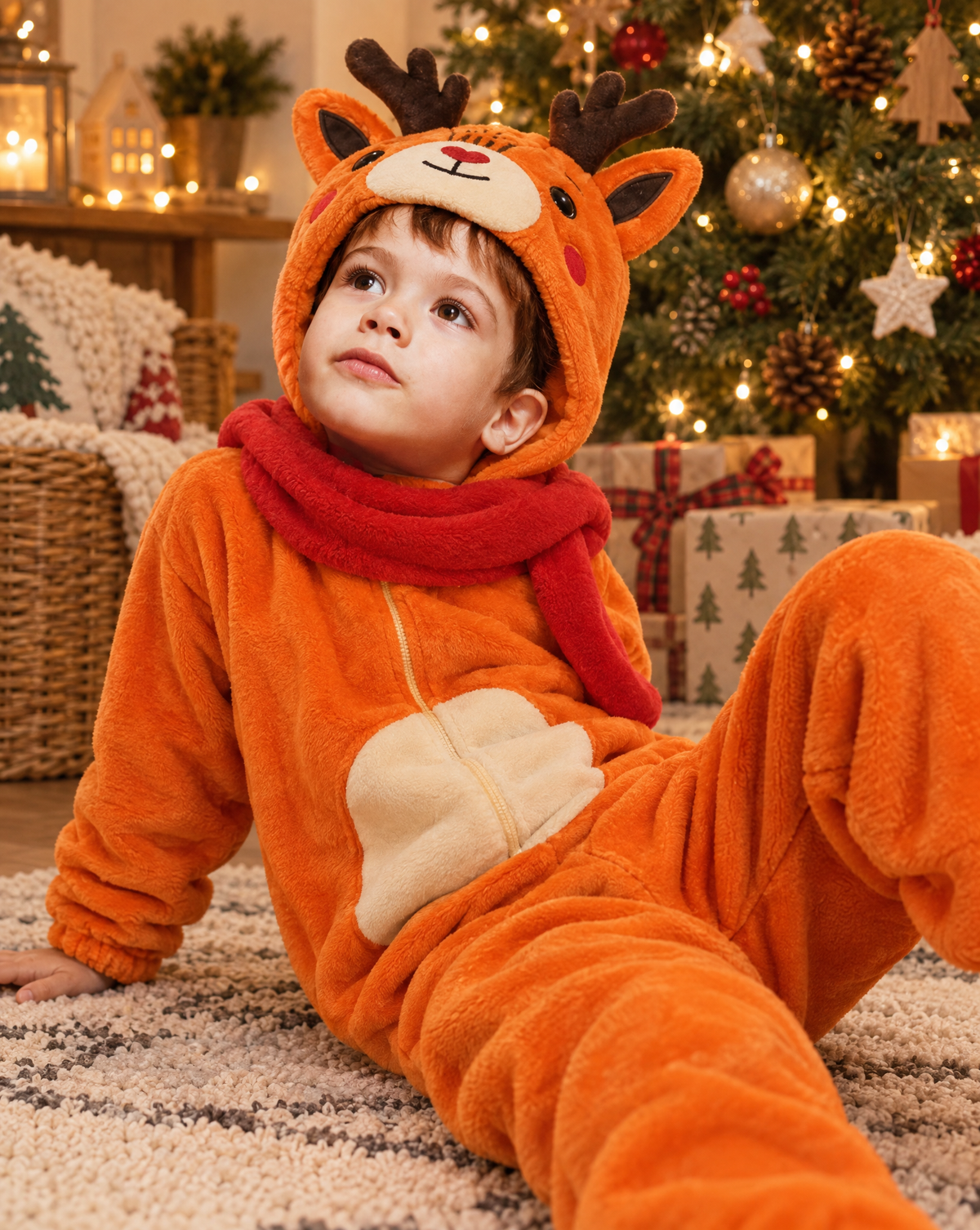 Little Reindeer Plush Romper with Scarf