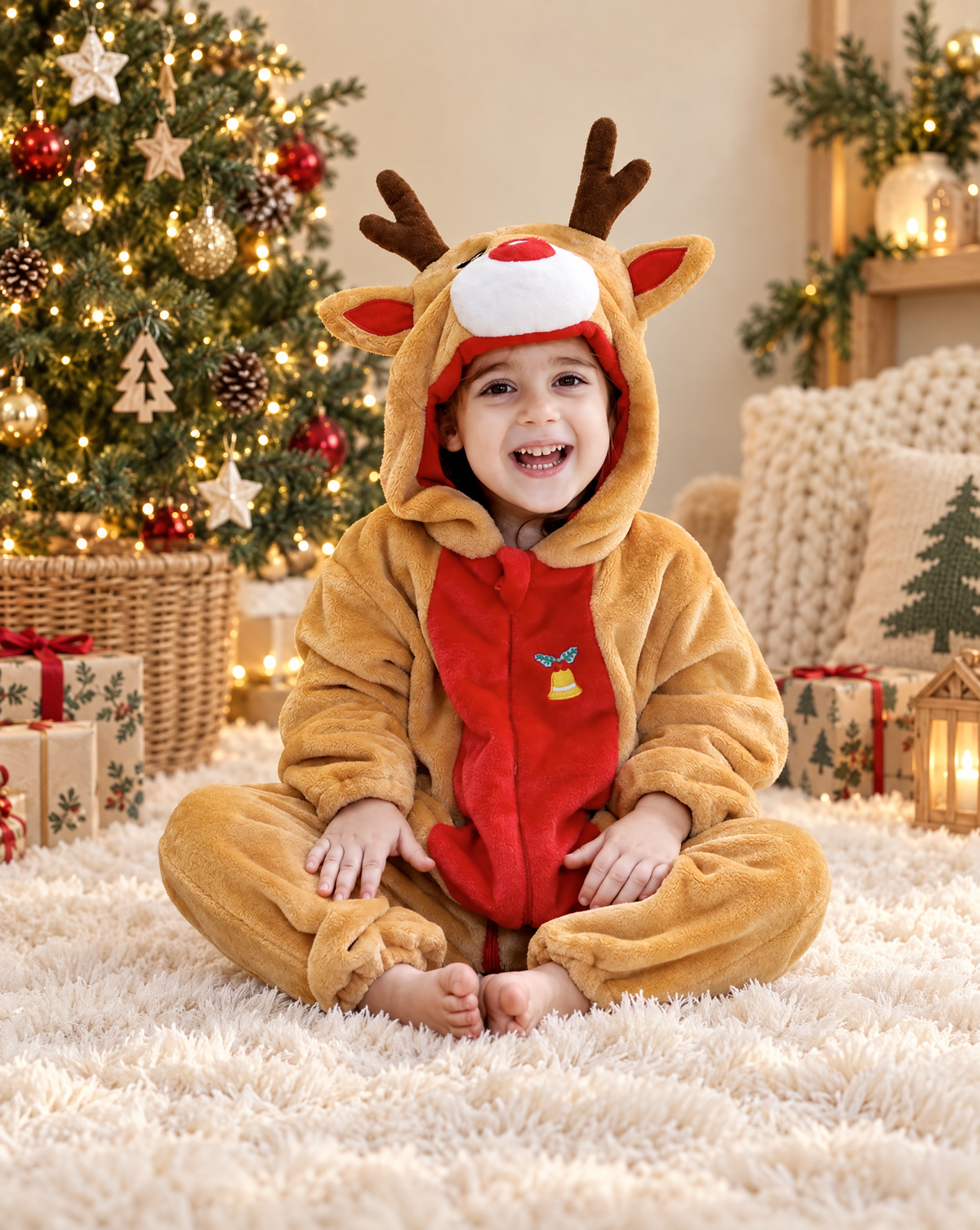Classic Reindeer Plush Kids Romper