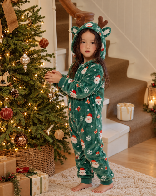 Green Christmas Reindeer Plush Kids Romper
