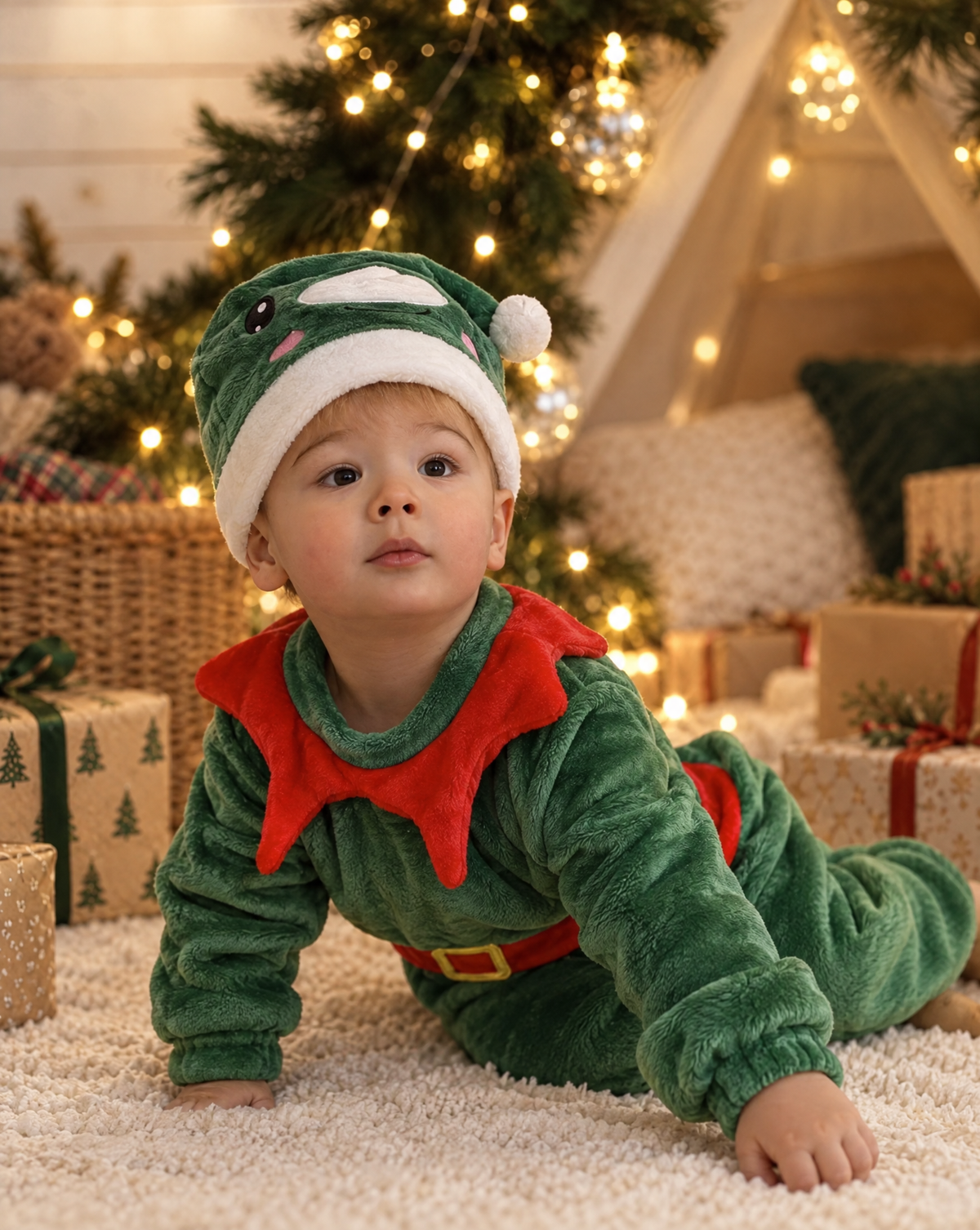 Little Green Elf Plush Romper