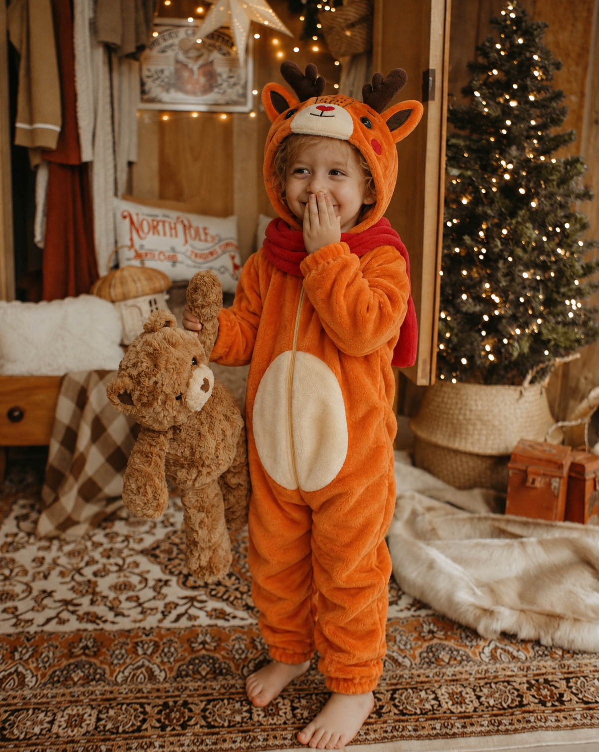 Little Reindeer Plush Romper with Scarf