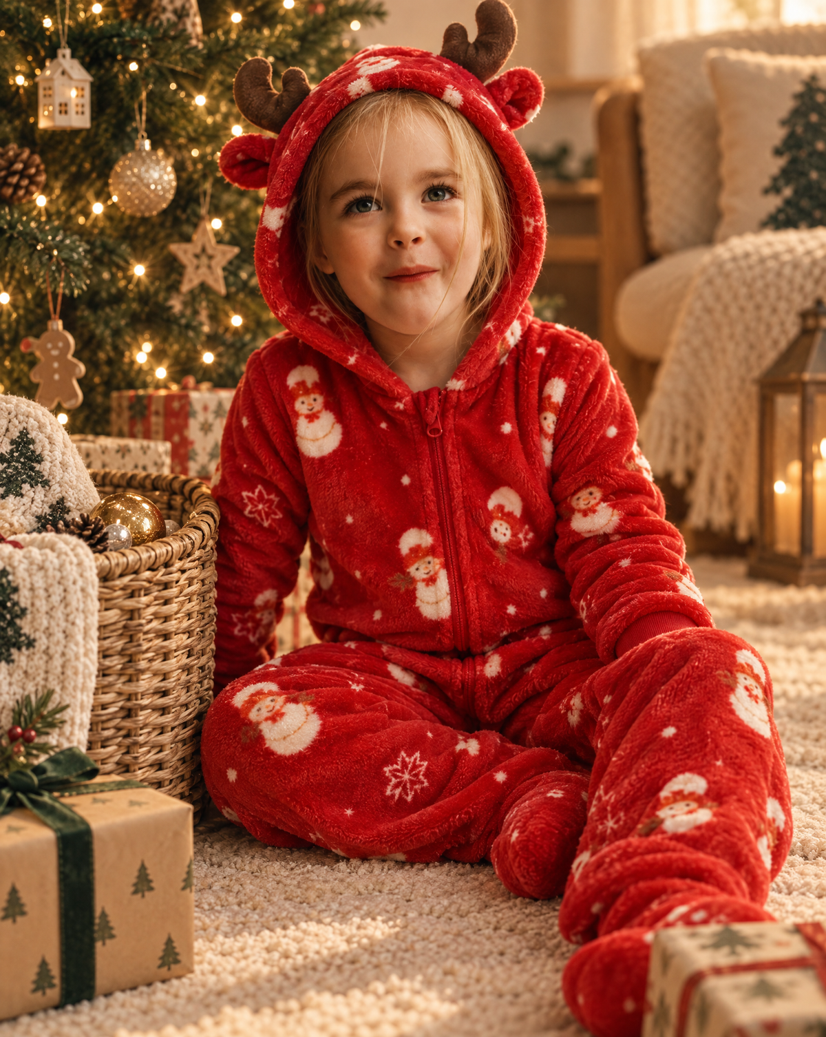 Red Christmas Reindeer Plush Kids Romper