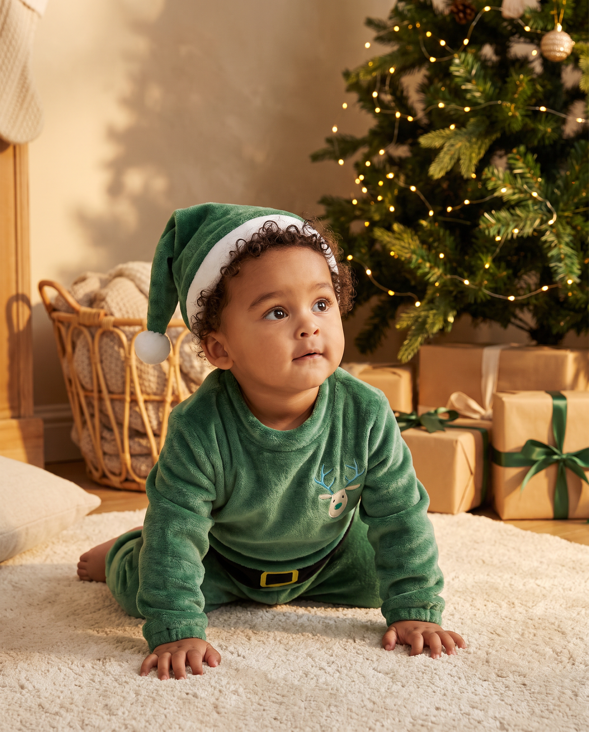 Little Green Santa Plush Romper